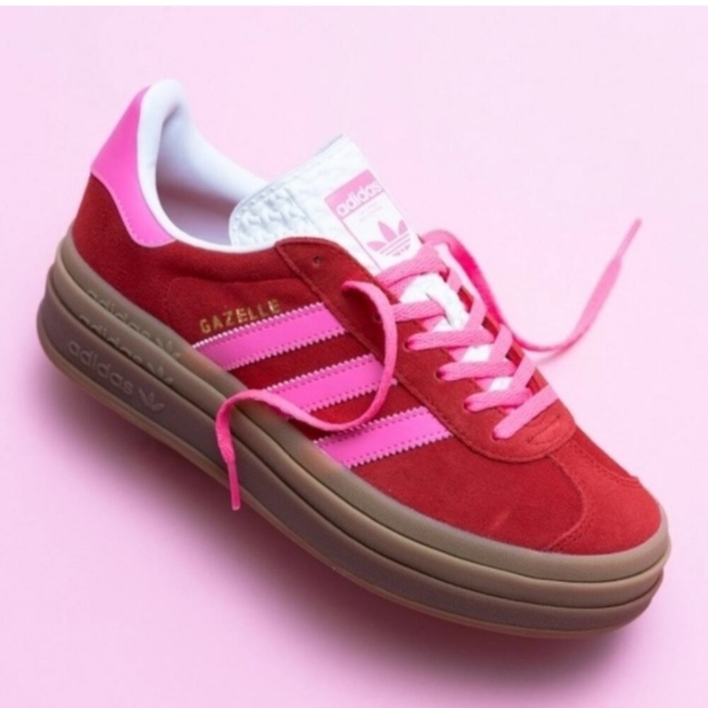 adidas Gazelle Red & Pink Suede Athletic Shoes